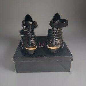 Women's Black Gladiator Strappy Open Toe Buckle Strap Stiletto Heels Size 7